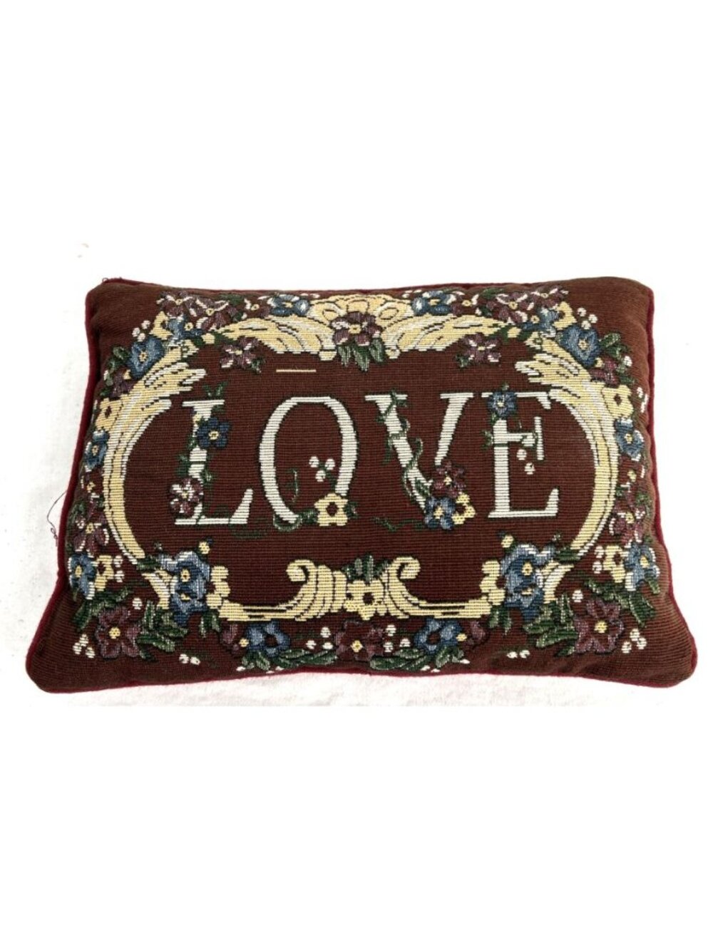 Love Tapestry Pillow Roses 12" x 9" Vtg